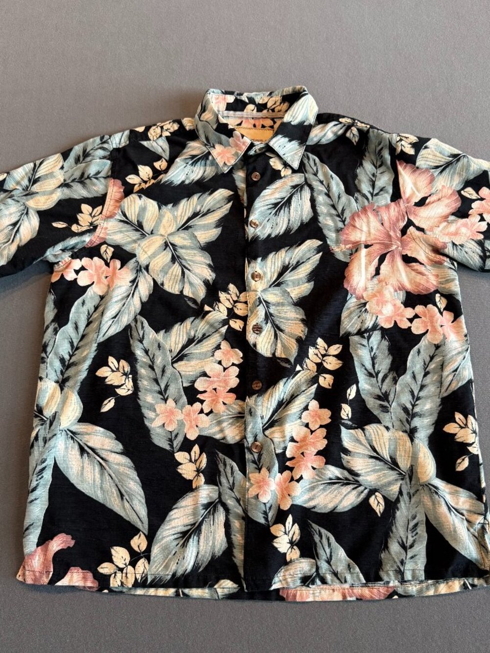 Island Republic 100% Silk Hawaiian Shirt Tropical Floral Aloha Black XL